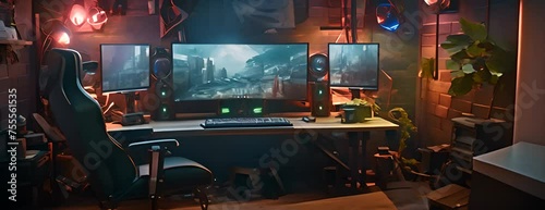 Gamer setup computer and gamer chair 4K Video photo
