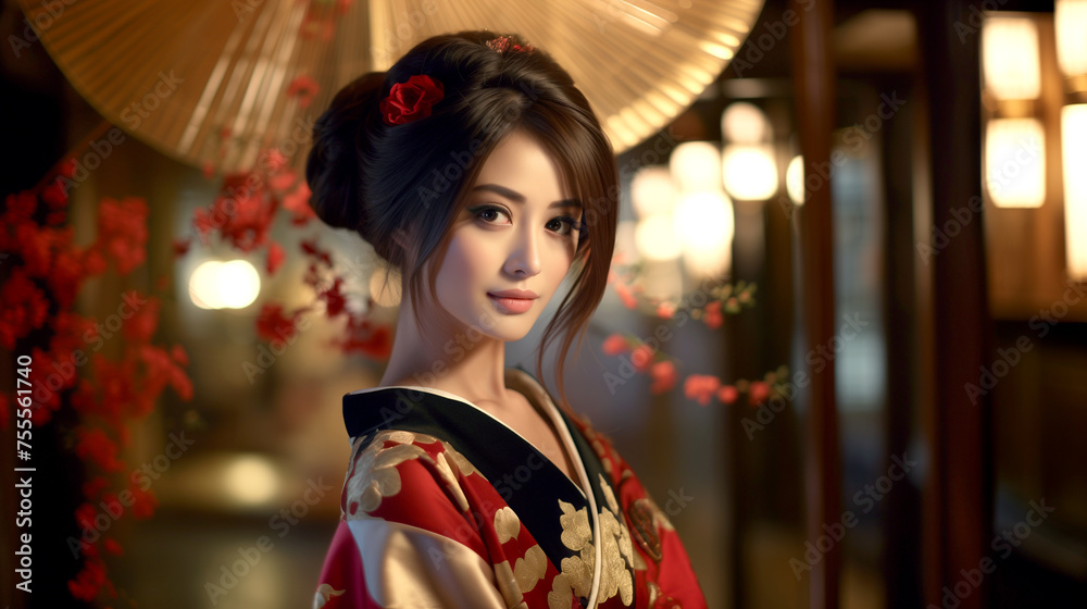 Obraz premium woman in a kimono traditional Japanese female entertainer portrait of a woman in a dress 