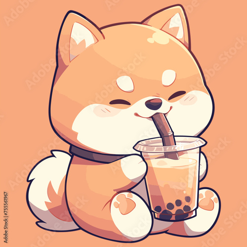 Dog drinks Boba Bubble Tea Cute Kawaii