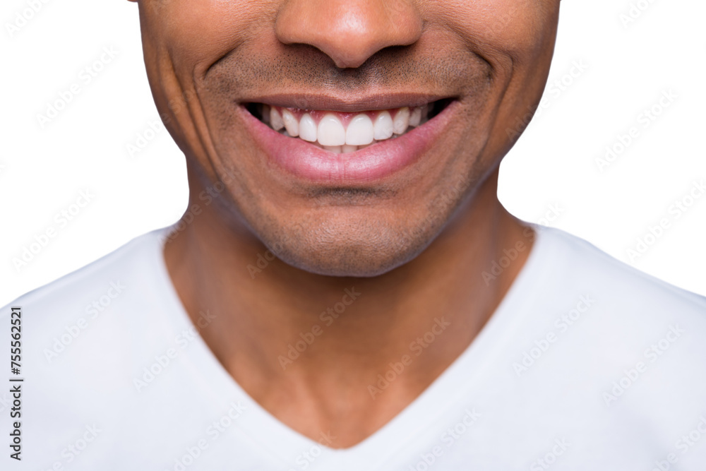 Obraz premium Close-up cropped portrait of his he nice handsome attractive well-groomed cheerful cheery guy wearing white shirt beaming teeth isolated over gray violet purple pastel background