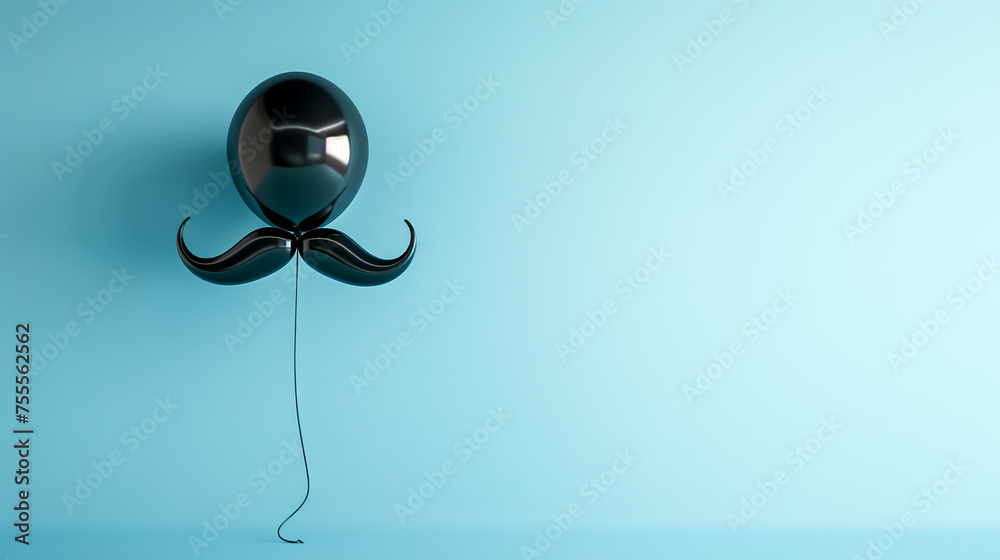 un ballon en forme de moustache, sur fond bleu, avec espace vide sur le côté pour la fête des pères un ballon en forme de moustache, sur fond bleu, avec espace vide sur le côté pour la fête des pères
