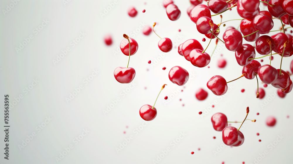 cherries in the air isolated on white background cherries in the air isolated on white background