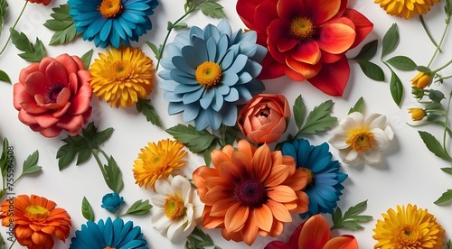 A bouquet of vibrant flowers on a white backdrop is rendered in three dimensions.