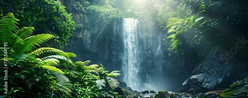 Captivating Panoramic Banner featuring a Stunning Tropical Waterfall. Concept Tropical Waterfall, Panoramic Banner, Nature Photography