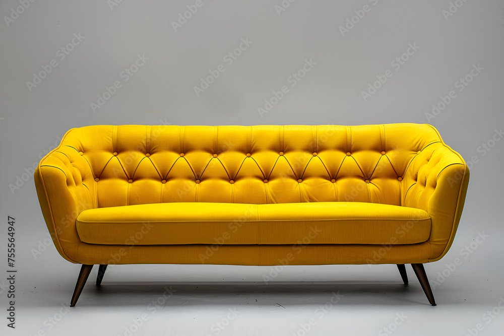 Yellow stylish sofa isolated on the grey background Yellow stylish sofa isolated on the grey background