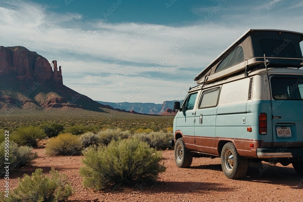 Off-Road Camper Van Adventure and Freedom of Off-Road Camping Lifestyle.