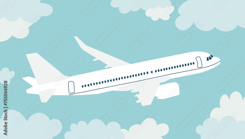 flying white plane in the sky in flat style vector