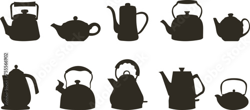 silhouette teapots set on white background vector