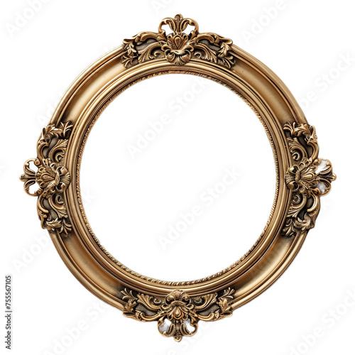 Antique carved gilded frame for photo isolated on transparent background.