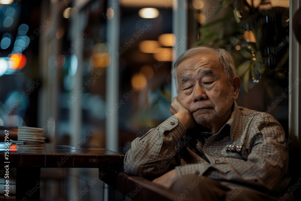 sad old man sitting alone in a restaurant