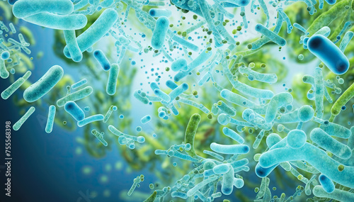 3d rendering of blue bacteria in background photo
