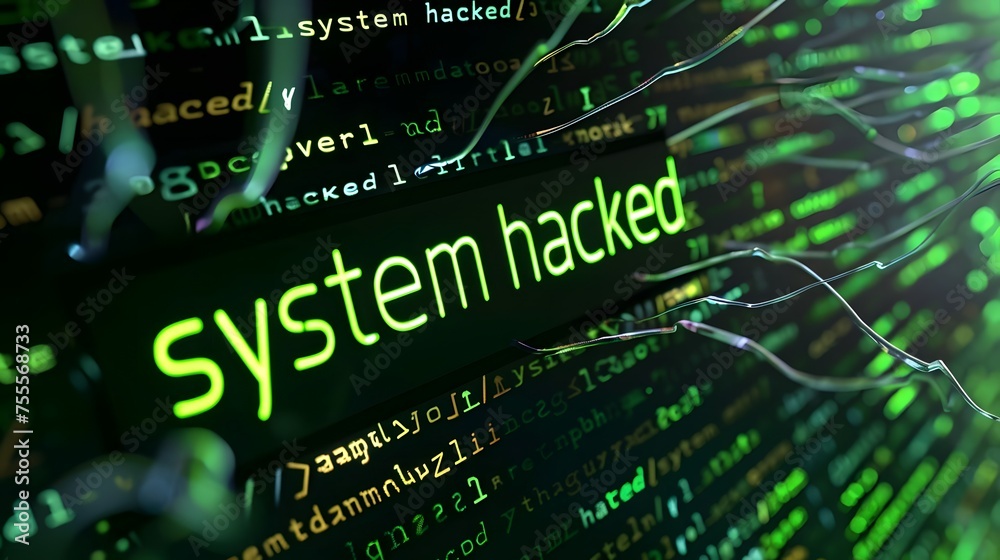 Obraz premium system hacking scam, computer warning message hacked alert.