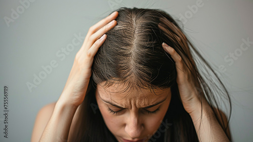 perda de cabelo , pessoa quase careca triste com a situação photo