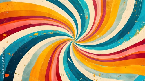 Abstract twist and twirl distorted texture in trendy retro psychedelic. horizontal, multicolors. banner, presentation. 
