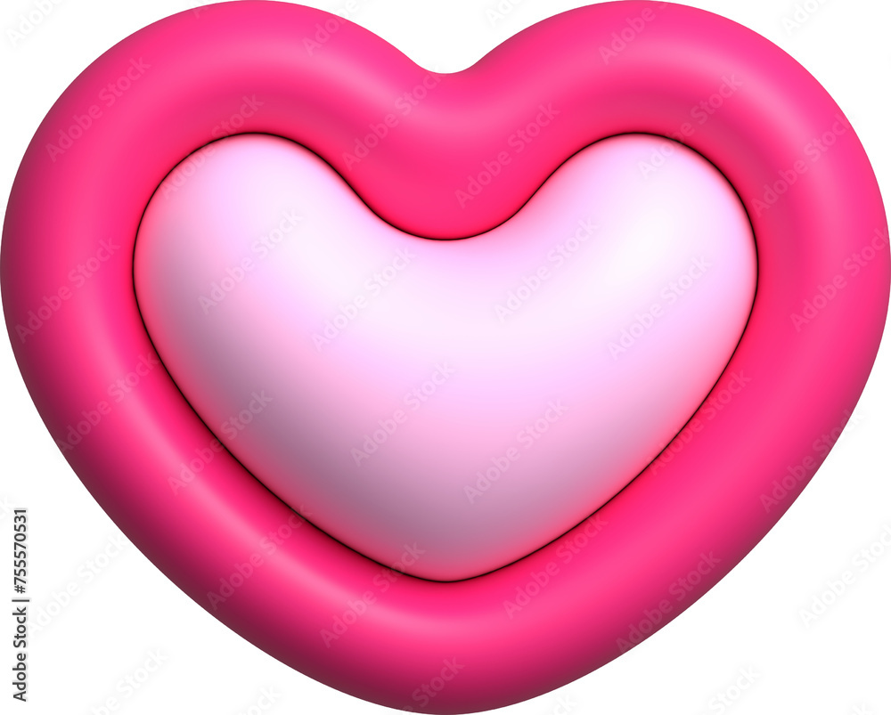 3D pink heart shape, icon heart, love and like buttons for emoji, heart sticker