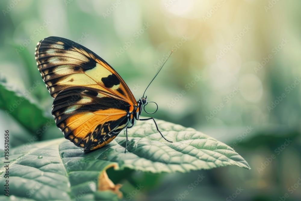 Obraz premium A butterfly is sitting on a leaf