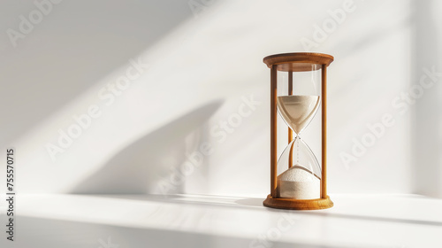 Aesthetic retro hourglass on a clean white background, copy space, strong shadows. Minimalist template. Generative AI
