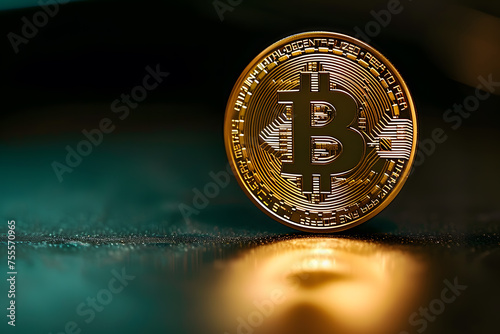 Golden bitcoin on a dark background. Digital currency. Cryptocurrency.Golden Bitcoin: A Symbol of Decentralized Cryptocurrency