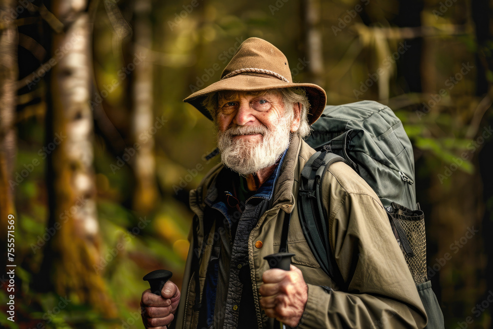 Active Senior Man Hiking Portrait,Active elder people, Adventure