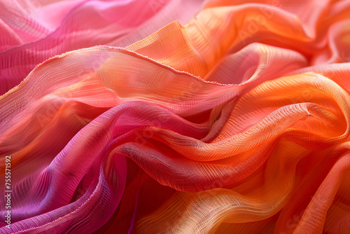 Vibrant Textures: Close-Up Shot of Orange and Pink Fabrics Creating a Colorful Background