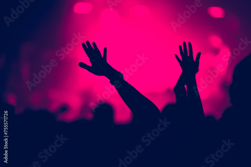 Crowd with outstreched arms at concert