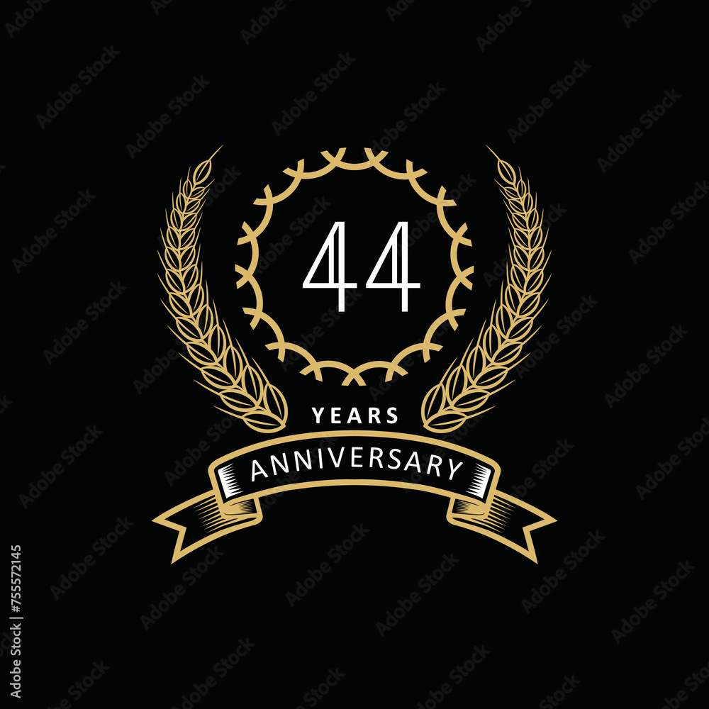 44st anniversary logo with gold and white frame and color. on black background 44st anniversary logo with gold and white frame and color. on black background
