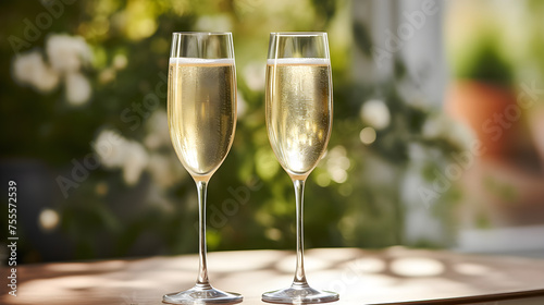 Luminous Champagne Glasses Toasting in a Celebratory Setting: A reflection of Sophistication and Joy