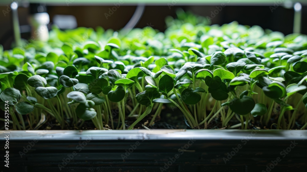 Macro photo of green sprouts growing in the box Macro photo of green sprouts growing in the box