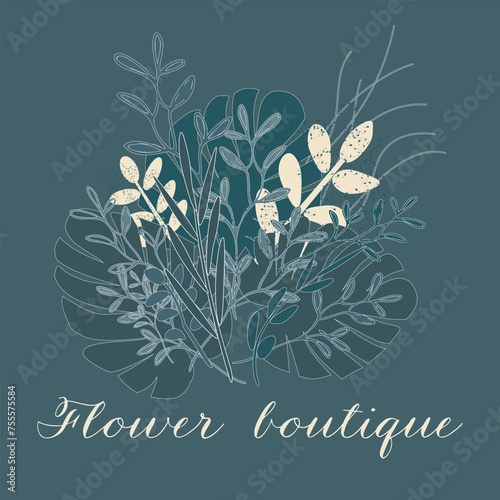 Elegant botanical logo for a flower boutique with delicate foliage and script.