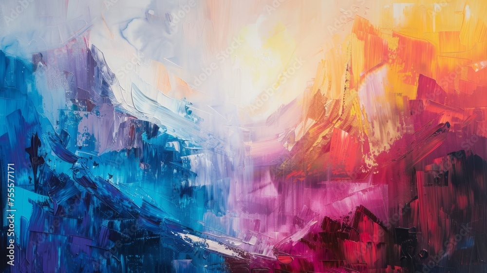 Abstract painting.Oil paint on canvas. Mountain . Painting in the interior. A modern poster - obrazy, fototapety, plakaty 