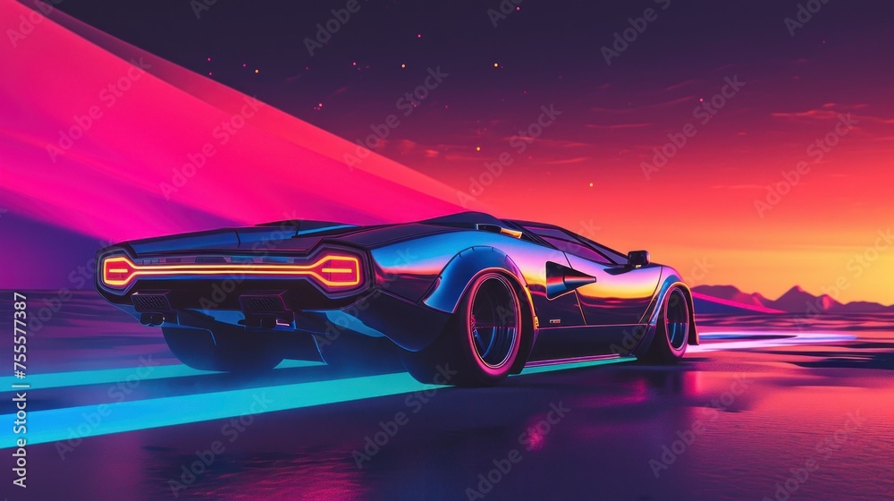 sports car in a futuristic environment with neon lights