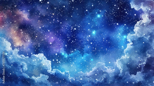 Mystical galaxy scene with vibrant clouds and shining stars.