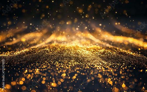 gold particles with shining golden floor ground particle stars dust and flare abstract background