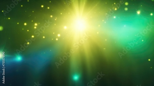 Blue light burst, abstract beautiful rays of lights on a  dark Green background with the color of yellow, golden sparkling backdrop, and blur bokeh © Reazy Studio