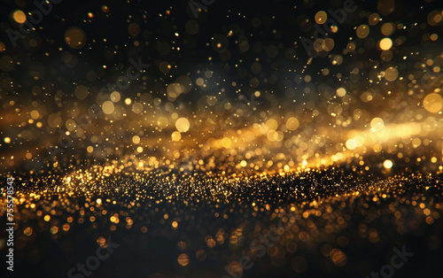 gold particles with shining golden floor ground particle stars dust and flare abstract background
