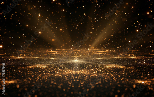 gold particles with shining golden floor ground particle stars dust and flare abstract background