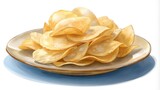 a plate of potato chips isolated white background