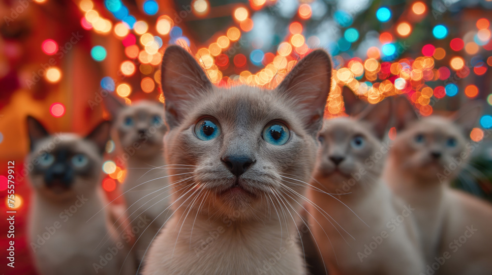 Fototapeta premium adorable team of 5 cute siamese cats