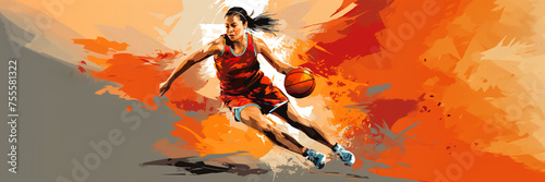 Dynamic female basketball player in action