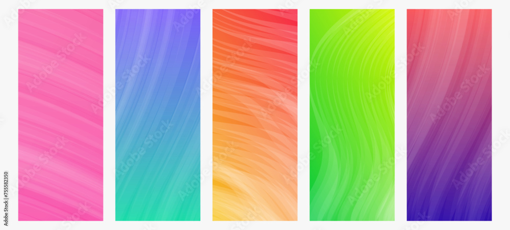 Set of modern gradient backgrounds with wave line