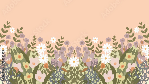 banner with flowers border on peach pastel background 