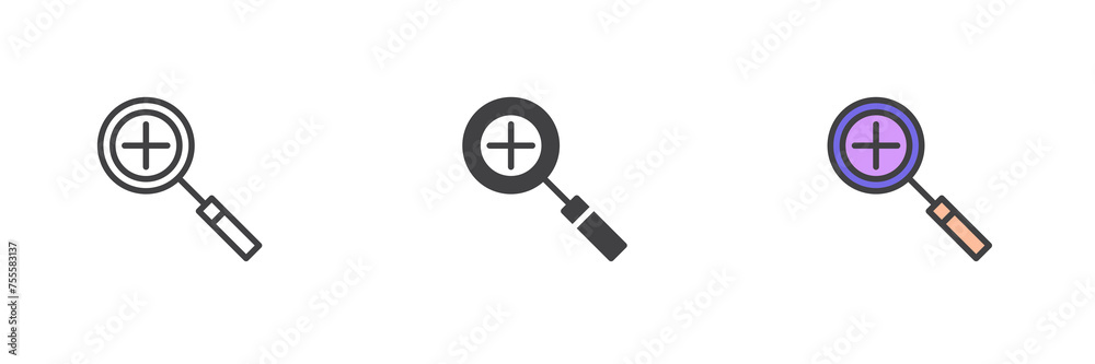 Zoom in different style icon set Zoom in different style icon set