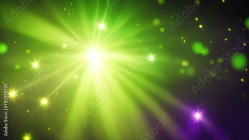 Purple light burst, abstract beautiful rays of lights on a dark Green background with the color of yellow, golden sparkling backdrop, and blur bokeh