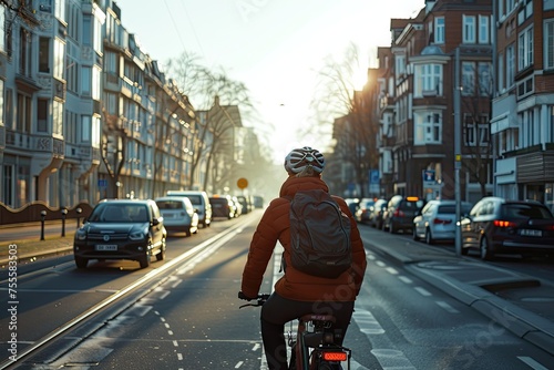 A cyclist on a city bike lane illustrating sustainable urban transport © AI Farm