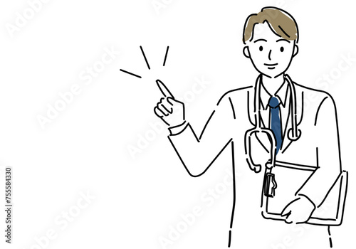 ファイルを持って説明する医師のシンプル線画