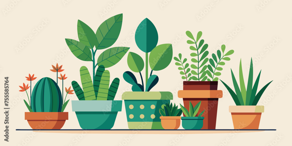 set of plants in pots