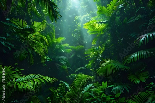 The wallpaper backdrop of Lush Escape Tropical Rainforest Canopy features a majestic  verdant forest with an abundance of foliage. 