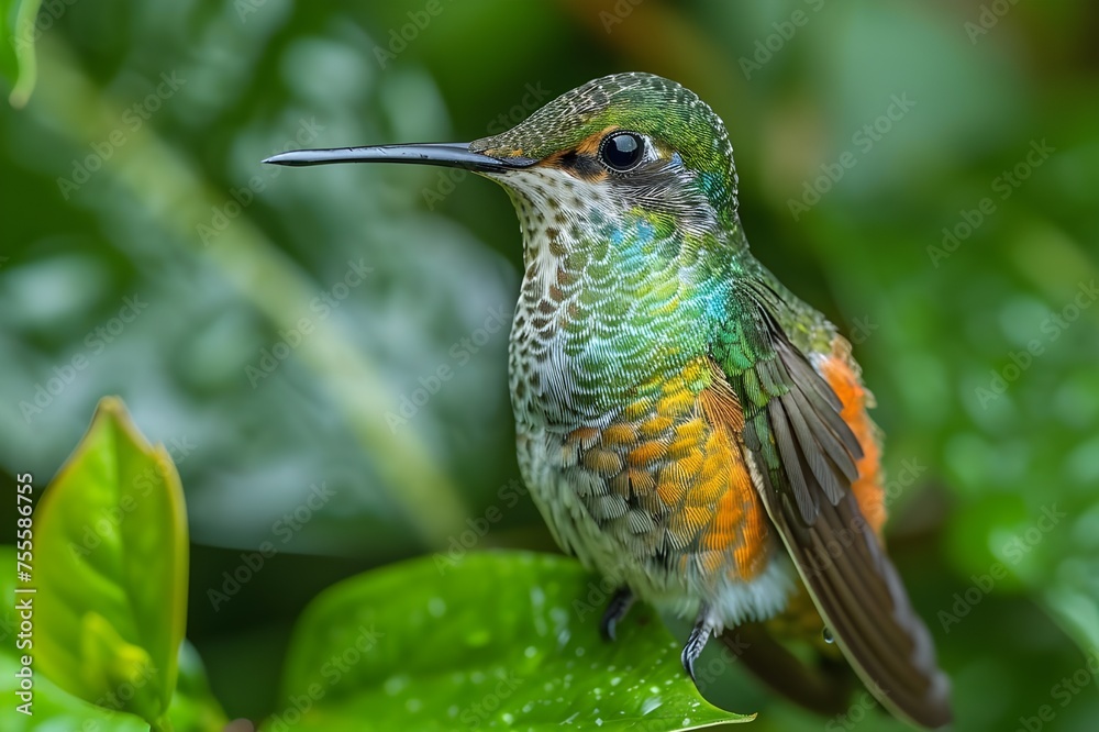 Hummingbirds perch amidst blossoming flowers in a verdant Costa Rican woodland. natural setting, lovely hummingbirds consuming nectar, vibrant backdrop fauna found in tropical environments, Hummingbir Hummingbirds perch amidst blossoming flowers in a verdant Costa Rican woodland. natural setting, lovely hummingbirds consuming nectar, vibrant backdrop fauna found in tropical environments, Hummingbir