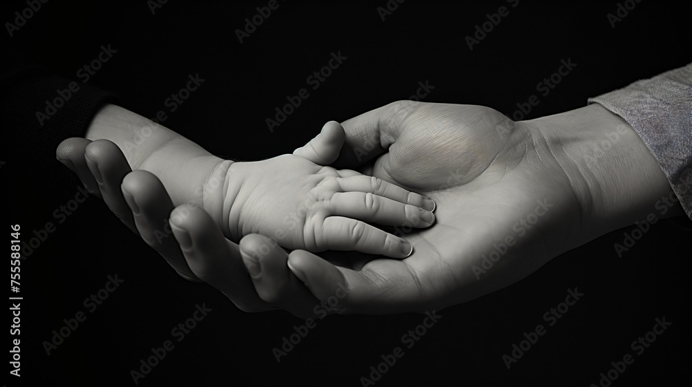 Newborn baby holding mother's hand. --