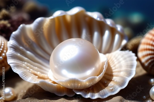 Large white pearl in a shell.